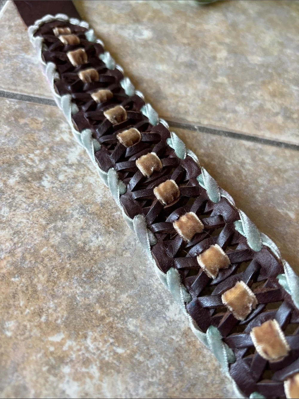 Lucky Brand Braided Brown Leather Belt with Cream and Tan Accents